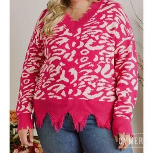 ADORA Hot Pink Distressed Sweater